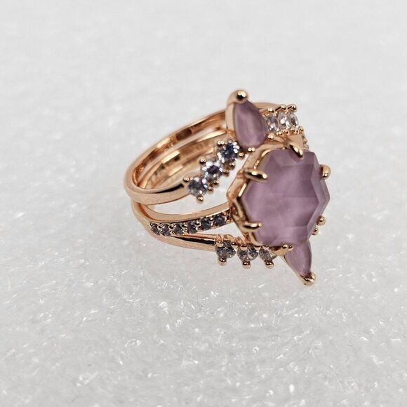 Bomb Party BP Ring Watch Me Win RPB6128 Pink Moonstone Sz 5 Halo Rose Gold Pltd - Picture 2 of 13